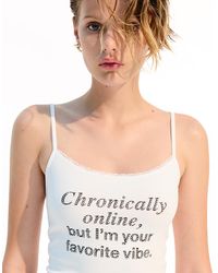 Bershka - Printed Strappy Top With Rhinestones - Lyst