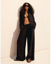 Bershka - Textured Flowing Wide-Leg Pants With Drawstring - Lyst
