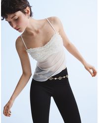Bershka - Strappy Tulle Top With Micro Ruffle Trim - Lyst