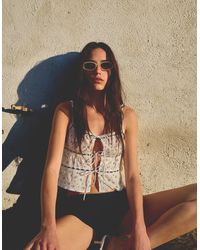 Bershka - Printed Top With Lace Trims - Lyst