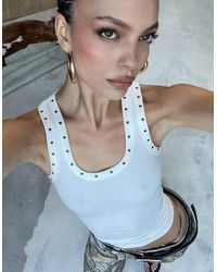 Bershka - Sleeveless Studded T-Shirt - Lyst
