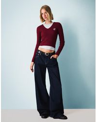 Bershka - Cable-Knit Sweater With Embroidery - Lyst