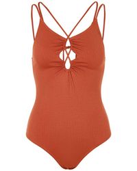 Pieces Bandjes Badpak Bruin - Oranje