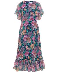 P O S T Y R Floral-print Midi Dress - Blauw