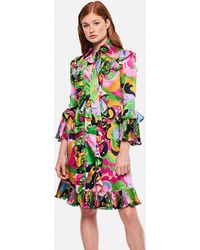 LaDoubleJ Fancy Ruffled Silk Mini Dress - Green