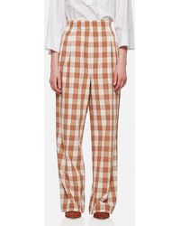 Jejia Trousers With Check Print - Natural