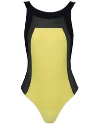 Zigilane Money Trees Colour Block High Neck One Piece Swimsuit - Yellow & Black