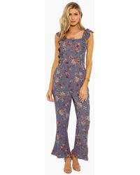 Patrons Of Peace Ruffle Jumpsuit With Smocking - Dusty Blue