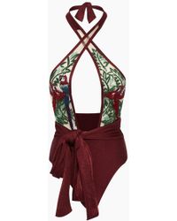 PATBO Plunging Embroidered One Piece Swimsuit - Plum Purple