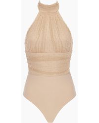 AMAIO SWIM Renee High Neck Mesh One Piece Swimsuit - Nude - Natural