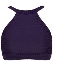 Acacia Swimwear Dubai Mesh High Neck Cropped Bikini Top - Blackberry Purple Mesh