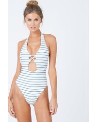 Stone Fox Na Pali Halter Centre Cut Out One Piece Swimsuit - Blue