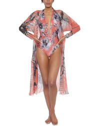 Adriana Degreas Maxi Flower Long Robe - Antique Coral Floral Print - Pink