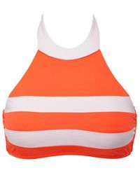 Seafolly Block Party High Neck Bi-color Bikini Top - Nectarine/white - Multicolour