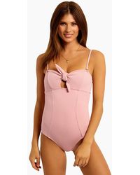 Suboo Bow Textured Front Tie One Piece Swimsuit - Pink