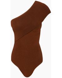 Haight Tep One Shoulder Knit One Piece Swimsuit - Caramel Brown