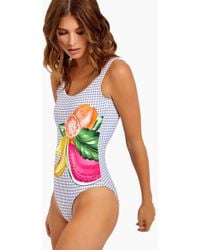 Onia Kelly Scoop Back One Piece Swimsuit - Mixed Fruit/navy Gingham - Blue