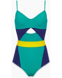 Flagpole Swim Joellen Colour Block Cut Out One Piece Swimsuit - Key Lime Green/sea Green/navy Blue