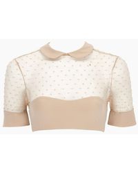 AMAIO SWIM Bella Collared Mesh Crop Bikini Top - Nude - Natural