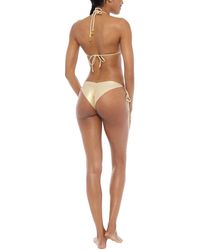 Luli Fama Tie Side Ruched Brazilian Bikini Bottom - White & Gold Chevron Print
