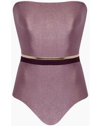 Adriana Degreas Strapless One Piece Swimsuit - Tricolor Lilac/purple/gold