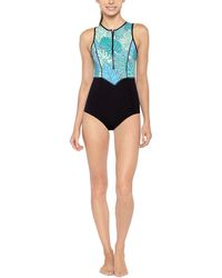 Kovey The Reversible Frothy Sleeveless One Piece Swimsuit - Oasis Tropical Print/black