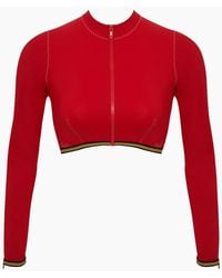 Stella McCartney Long Sleeve Mesh Cropped Rashguard Bikini Top - Red