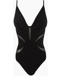 Jets by Jessika Allen Plunge One Piece Swimsuit - Black Mesh