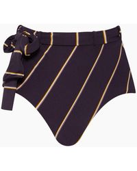 Seafolly Amulet Belted High Waist Bikini Bottom - Purple Taupe Stripe Print