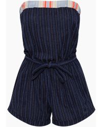lemlem Abha Strapless Romper - Navy Stripe Print - Blue