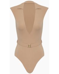 AMAIO SWIM Franz Collared Plunging One Piece Swimsuit - Nude - Natural