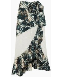 PATBO Wrap Midi Skirt - Ivory & Green Palm Print