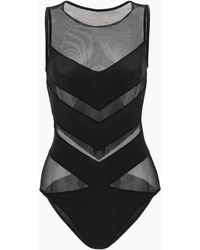 OYE Swimwear Shaw Mesh Chevron Sleeveless One Piece Swimsuit - Black