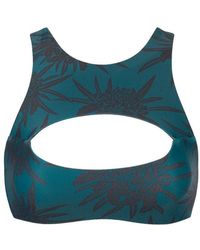 Mikoh Swimwear Marrakesh Sporty Front Cut Out Bikini Top - Protea Midnight Tropical Teal Print - Blue