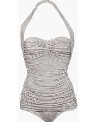 Norma Kamali Bill Mio Halter Sweetheart Neckline One Piece Swimsuit - Light Grey - Gray