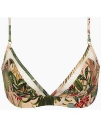 PATBO Mesh Trim Bralette Bikini Top - Paradise Pink Print - Green