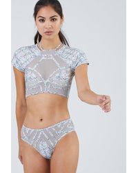 Lee + Lani Desert Midnight Mesh Hipster Bikini Bottom - Gray