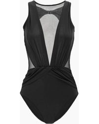 OYE Swimwear Elvira Plunge Tulle Back Cut Out One Piece Swimsuit - Black