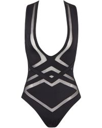 OYE Swimwear Bane Mesh Cut Out One Piece Swimsuit - Black