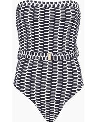 AMAIO SWIM Nathalie Belted High Cut One Piece Swimsuit - Marine Macro Tweed Jacquard - Multicolour