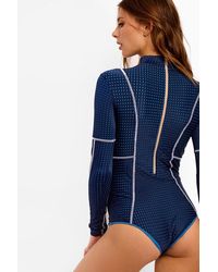 Acacia Swimwear Ehukai Mesh Long Sleeve Rashguard Bodysuit - Catch Of The Day - Blue