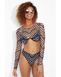 Andrea Iyamah Mesh Long Sleeve Nola Bikini Top - Zebra Print - Multicolor