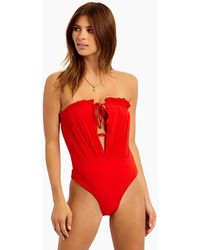 Blue Life Exotica Ruffle V Wire Cut Out One Piece Swimsuit - Red