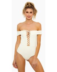 L Space Synthetic Anja Off Shoulder Lace Up One Piece Swimsuit In