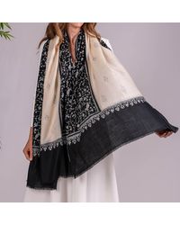 Black - Hand Embroidered Pashmina Cashmere Shawl - And Cream - Lyst