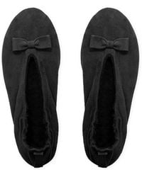Black Suede Ballerina Slippers - Black