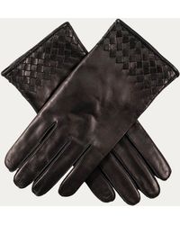 Black - Men's Half Woven Italian Leather Gloves - Lyst