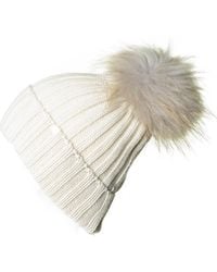 Black Accessories - Cream Cashmere And Fur Pom Pom Beanie - Lyst