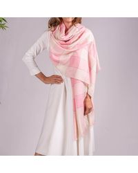 Black - Baby Pink And Ivory Hand Woven Check Cashmere Ring Shawl - Lyst