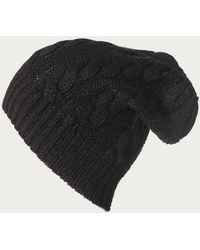 Black Cable Knit Cashmere Slouch Beanie - Black